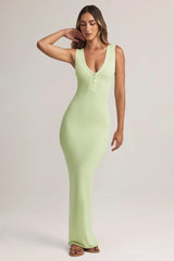 Modal Button-Detail Maxi Dress in Sage Green