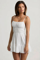 Shirred Camisole Mini Dress in White