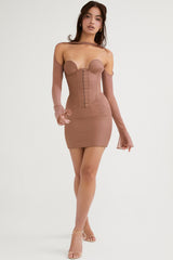mocha structured corset mini dress