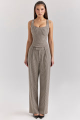 brown puppytooth wide leg high waist tailored trousers