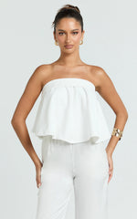 Imara Top - Strapless Peplum Top in Off White