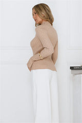 Daily Dream Ribbed Long Sleeve Top Beige