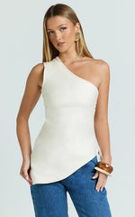 Nevis Top - One Shoulder Asymmetric Hem Ruched Side Top in Off White