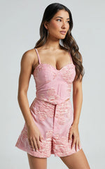 Casey Top - Jacquard Strappy Corset in Light Pink
