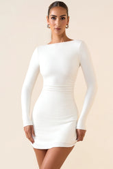 Modal Ruched Open-Back Mini Dress in White