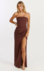 Tara Maxi Dress - Strapless Corset Drape Skirt Dress in Chocolate