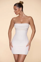 Embellished Strapless Cowl Neck Mini Dress in Snow