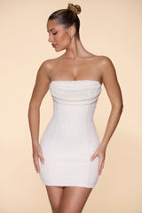 Embellished Strapless Cowl Neck Mini Dress in Snow