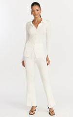 Kelsey Top - Button Through Long Sleeve Knitted Top in Cream