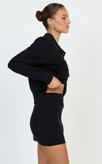 Isabel Mini Skirt - Mid Waist Knit Skirt in Black