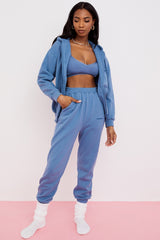 azure cotton fleece-back zip through hoodie