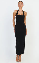Holly Midi Dress - Halter Neck Column Dress in Black