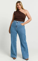Emman Jeans - High Waisted Cotton Wide Leg Denim Jeans in Mid Blue