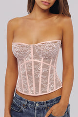 pink lace boned corset top