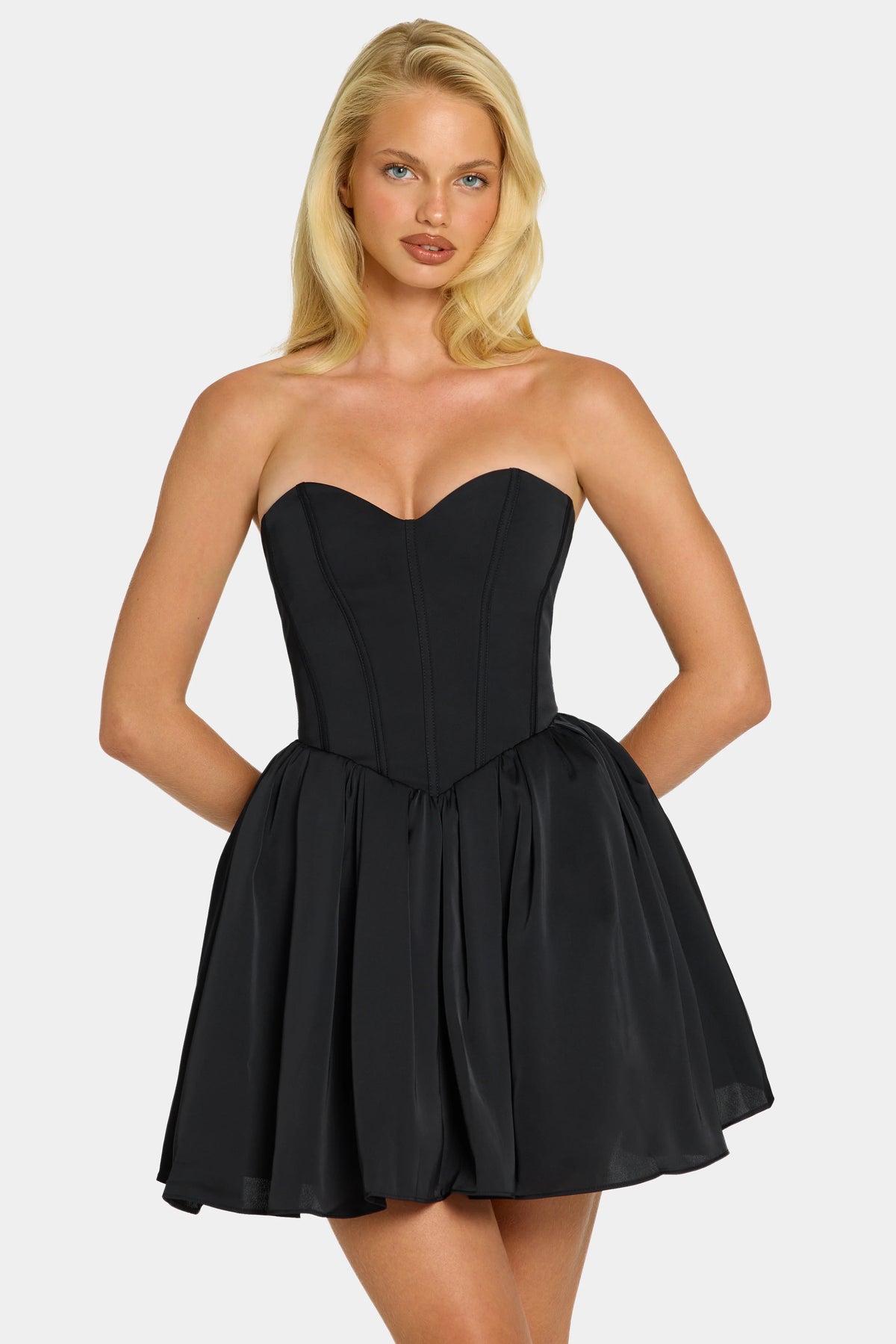 Corset Tulle Mini Dress in Jet Black