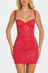 Embellished Sweetheart Corset Mini Dress in Strawberry