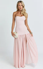 Jocelyn Maxi Dress - Strapless Ruched Fit And Flare Dress in Pink