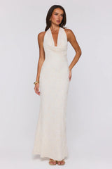 Bling It Babe Halter Maxi Dress Cream