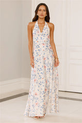 Parade Of Petals Halter Satin Maxi Dress Floral