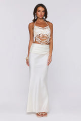 Sea Silky Satin Maxi Skirt Ecru White