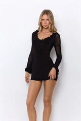 Rosy World Long Sleeve Knit Mini Dress Black