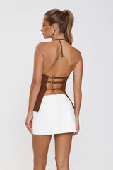 Modern Preppy Tailored Halter Top Brown