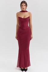 cabernet fluted hem mesh maxi skirt