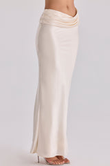 vintage ivory satin draped maxi skirt