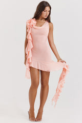 soft apricot ruffle mini dress