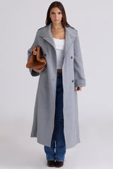 grey double breasted funnel neck coat