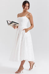 white broderie anglais midi skirt