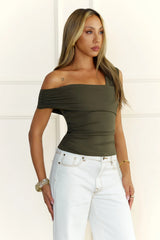 BASE Contour Luxe Form Off Shoulder Top Khaki