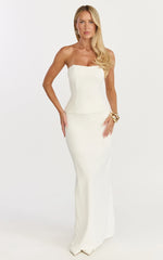Anya Two Piece Top and Skirt Set - Strapless Fit And Flare Top And Maxi Skirt in Cream