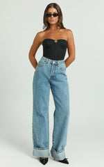 Brigitte Bodysuit - Sweetheart Paneled Bodysuit in Black