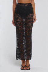 Date In Soho Sheer Lace Maxi Skirt Black