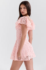 perfectly pink floral lace mini dress