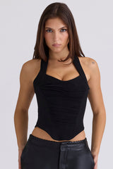 black sculpting halter neck corset top