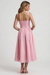 Broderie Anglaise Bow-Detail A-Line Midaxi Dress in Soft Pink