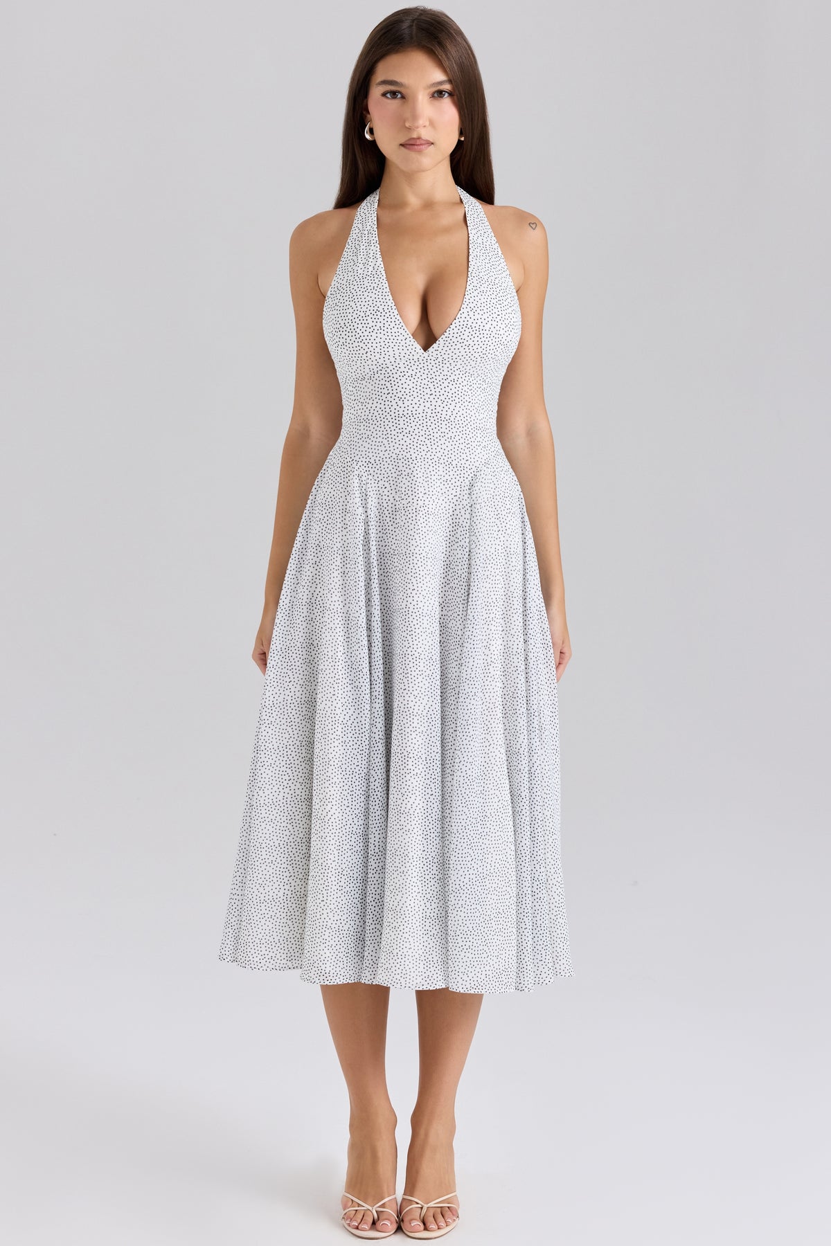 polka dot print georgette halter sundress