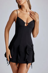 Ruffle A-Line Mini Dress in Black