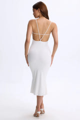 Modal Plunge Open-Back Midaxi Dress in White