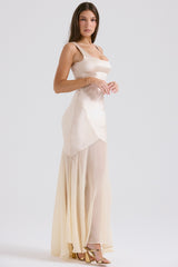 champagne chiffon floor length gown