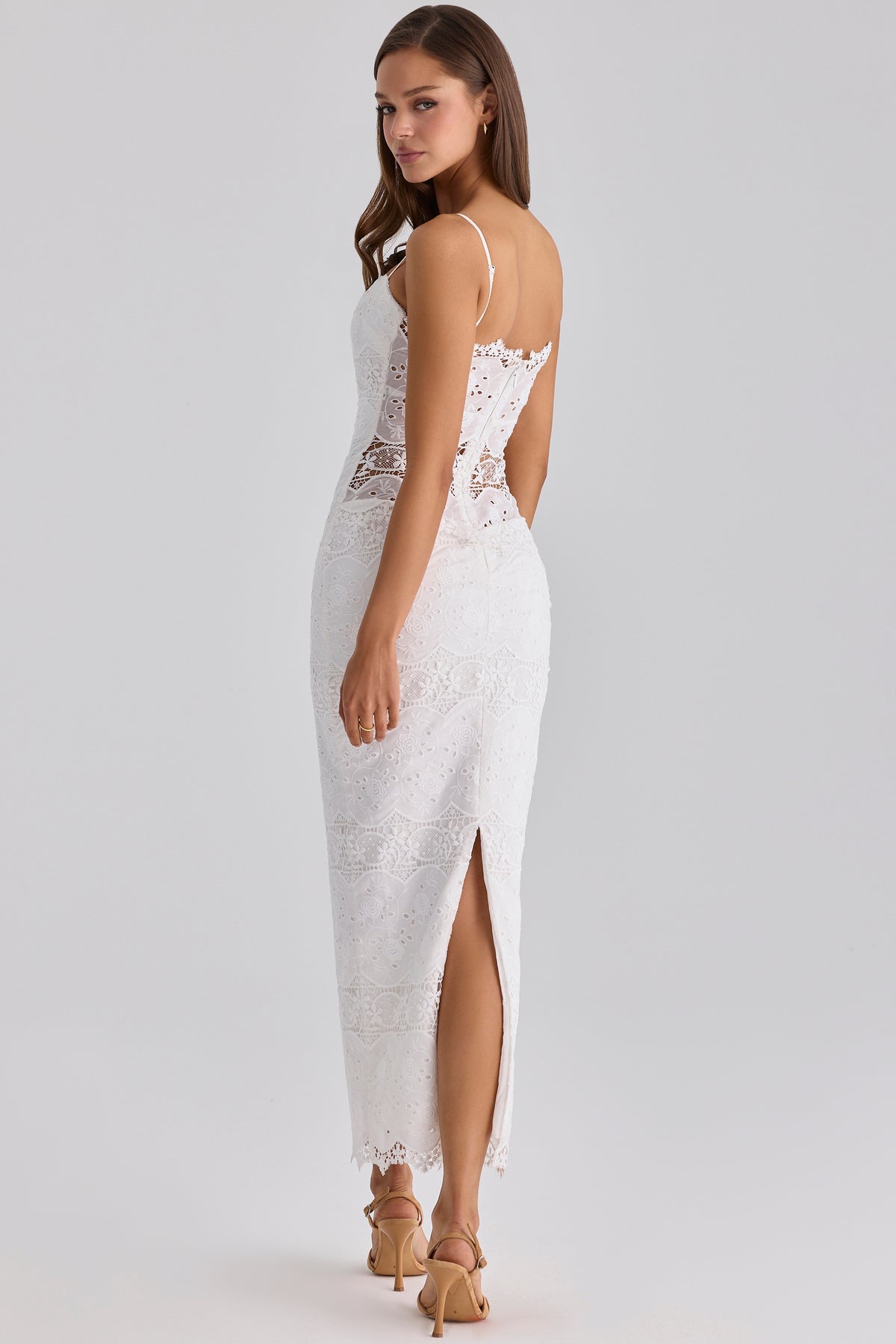 white broderie anglaise lace midi dress