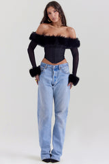 black faux fur trim corset