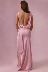 Satin Draped Bridesmaid Dress in Blush Pink