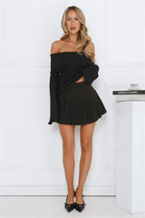 Iced Macaron Off Shoulder Knit Top Black