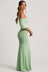 Bouclé Off-Shoulder Maxi Dress in Mint