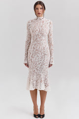 vintage ivory lace fitted midi dress