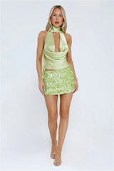 Dazzle Desire Satin Halter Top Green