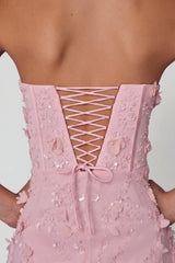 Lace-Up Corset Midaxi Dress with Split in Soft Pink